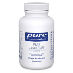 Pure Encapsulations PMS Essentials bottle front view highlighting convenient capsules for menstrual comfort.