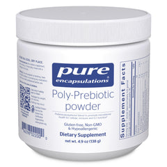 Pure Encapsulations Poly-Prebiotic Powder bottle front for gut-friendly prebiotics and microbiome support.