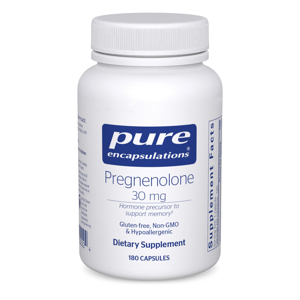 Pure Encapsulations Pregnenolone 30 mg bottle for hormonal balance and overall wellness.