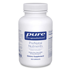 Pure Encapsulations Prenatal Nutrients bottle close-up showing energy support.