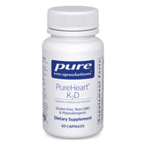 Pure Encapsulations PureHeart K2D bottle with label highlights vitamin D3 and MK-7 for heart support.