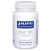 Pure Encapsulations Q-Gel 100 softgel capsules shown for enhanced absorption.