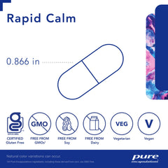 Pure Encapsulations Rapid Calm label close-up, highlighting L-theanine and vitamin B6 ingredients.