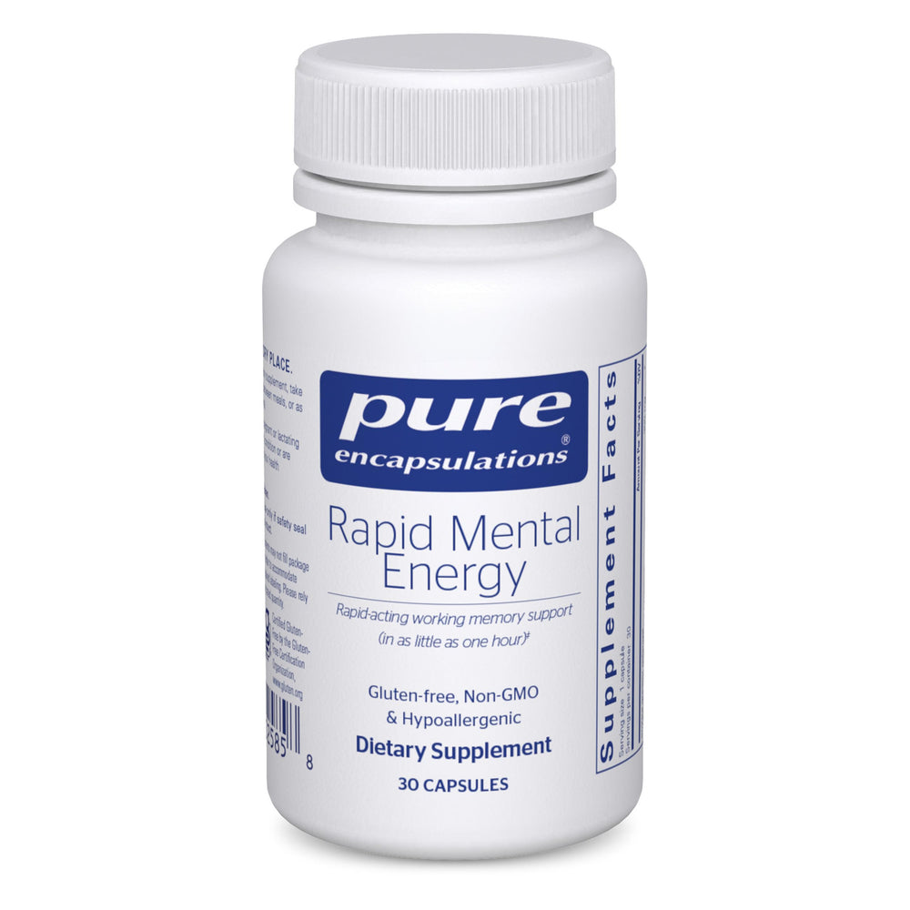 Pure Encapsulations Rapid Mental Energy bottle front for convenient brain support and daily focus.