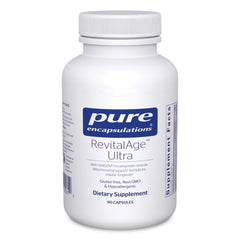 Pure Encapsulations RevitalAge Ultra 90's bottle front highlighting mitochondrial support.