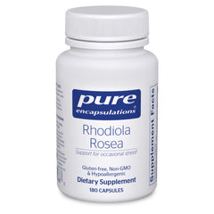 Pure Encapsulations Rhodiola Rosea bottle front showing adaptogen support for occasional stress