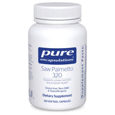 Pure Encapsulations Saw Palmetto 320 bottle label highlights premium quality.