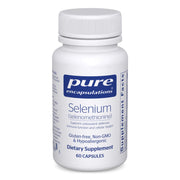 Pure Encapsulations Selenium bottle label close-up highlighting product name and key benefits.