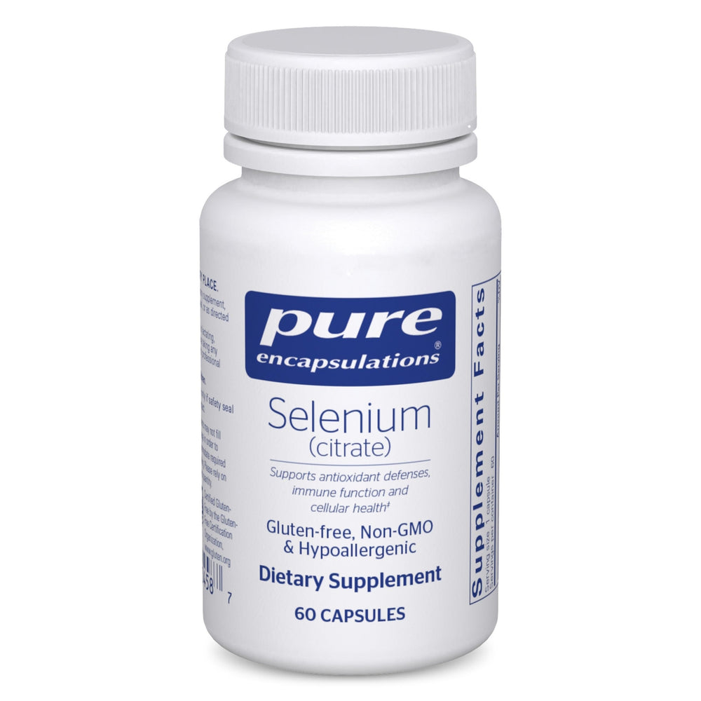 Pure Encapsulations Selenium Citrate bottle shown for daily immune and cellular support