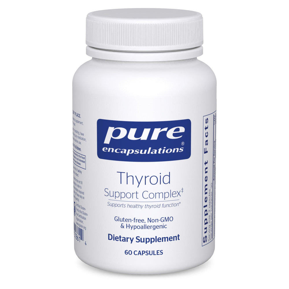 Pure Encapsulations Thyroid Support Complex bottle on a clean surface, supporting thyroid health with essential nutrients.