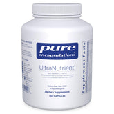 Pure Encapsulations UltraNutrient bottle front showing gluten-free multivitamin for daily liver and heart support