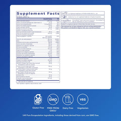 Pure Encapsulations UltraNutrient bottle label highlights Metafolin and essential nutrients for absorption