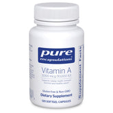 Pure Encapsulations Vitamin A capsules bottle front, supporting daily immune and vision care.