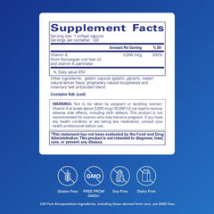 Pure Encapsulations Vitamin A softgels close-up, cod liver oil origin for eye health.