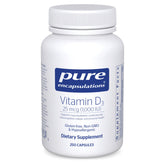 Pure Encapsulations Vitamin D3 bottle front promotes daily bone and immune support.