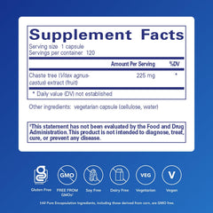 Closeup of Pure Encapsulations Vitex capsules highlighting vegan non-GMO formula.