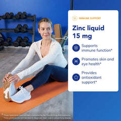Label info view emphasizing 15 mg zinc and allergen-free formulation.