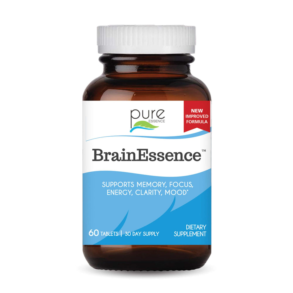 Pure Essence Labs Brain Essence bottle front showcasing memory support formula