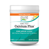 Pure Essence Labs Ionic Fizz Calcium Plus bottle front with orange vanilla flavor for bone support.