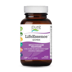 Pure Essence Labs LifeEssence Women's Formula bottle front highlighting energy-support vitamins.
