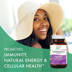 Pure Essence Labs LifeEssence Women's Formula tablets side showing dosage and enzyme blend for digestion.