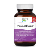 Pure Essence Labs Transitions bottle on a counter, suggesting hormone balance support.