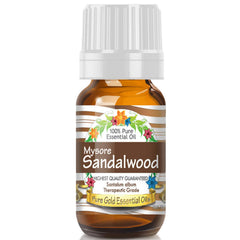 Pure Gold Sandalwood Mysore essential oil bottle pour for easy diffusion and relaxation.