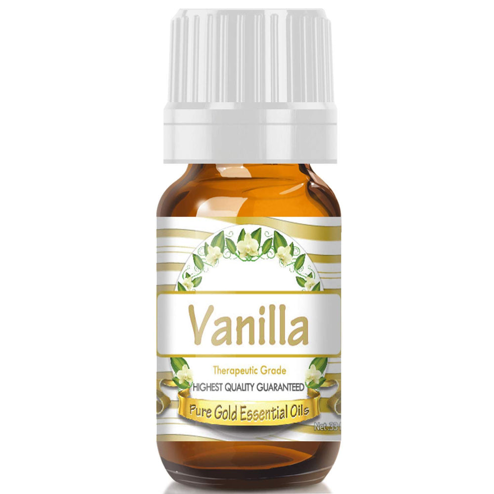 Pure Gold Vanilla bottle highlighting pure vanilla aroma for diffusers and skin.