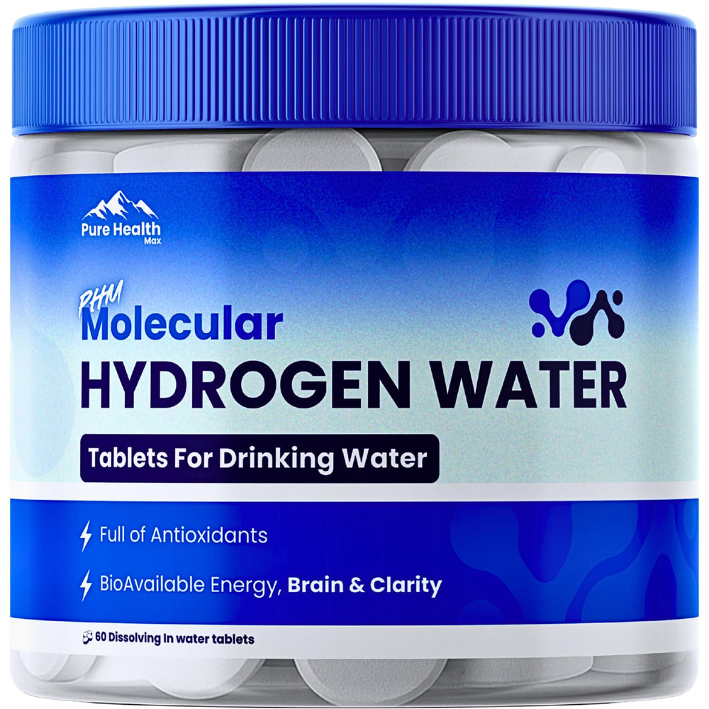 PURE HEALTH MAX PHM Hydrogen Water Tablets bottle shows a convenient 3-month hydration supply.