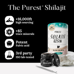 Measuring spoon beside Pure Himalayan Shilajit resin for precise dosing