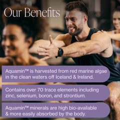 Aquamin Mg mineral blend label emphasizing purity and third-party testing.