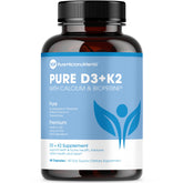 Pure Micronutrients D3K2 bottle front highlighting vegan, high-potency formula for bone and immune support.