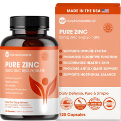 Pure Micronutrients Pure Zinc 25mg bottle with daily immune support