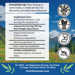 Pure Mountain Botanicals Liquid Echinacea Drops pour demonstrates easy dosing.