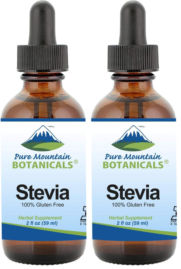 Pure Mountain Botanicals Liquid Stevia Drops bottle for sugar-free flavor in coffee.