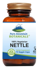 Pure Mountain Botanicals nettle leaf capsules bottle for daily wellness.