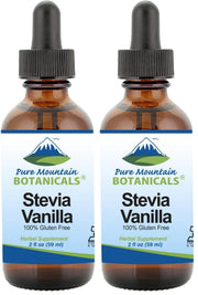 Pure Mountain Botanicals Vanilla Stevia drops bottle pour for coffee, zero-calorie sweetness