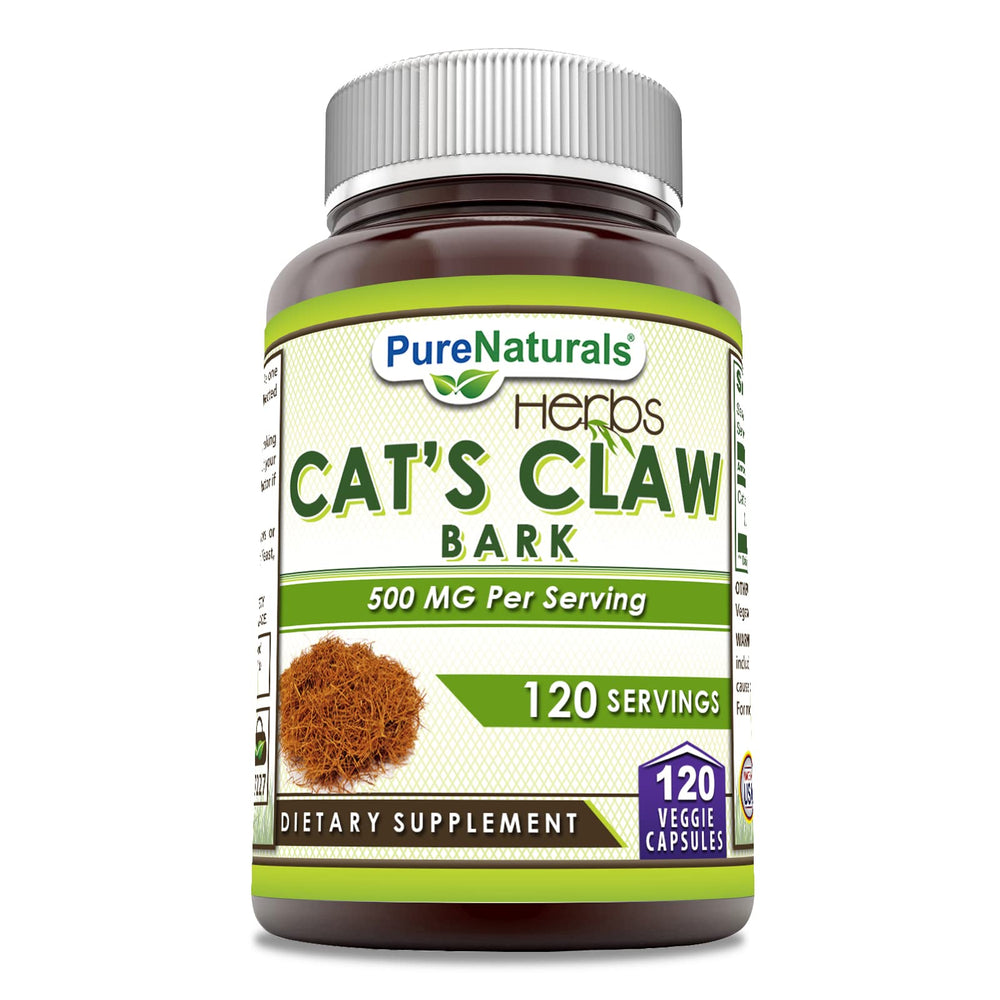 Pure Naturals Cat's Claw Caps bottle highlighting daily immune support potential