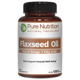 Pure Nutrition Flaxseed Oil bottle with 120 vegan capsules for daily wellness.