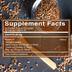 Row of Pure Nutrition Flaxseed Oil capsules for convenient daily use.