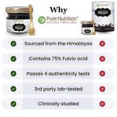 Fulvic acid–rich Shilajit resin by Pure Nutrition highlighting mineral content