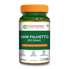 Pure Nutrition Natural Treasures Saw Palmetto bottle for daily prostate comfort support.