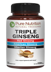 Pure Nutrition Natural Treasures Triple Ginseng bottle front, signaling daily energy support.