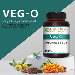 Pure Nutrition Natural Treasures vegan omega softgels close-up for convenient daily wellness.