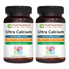 Pure Nutrition Ultra Calcium tablet close-up highlighting absorption of calcium citrate malate