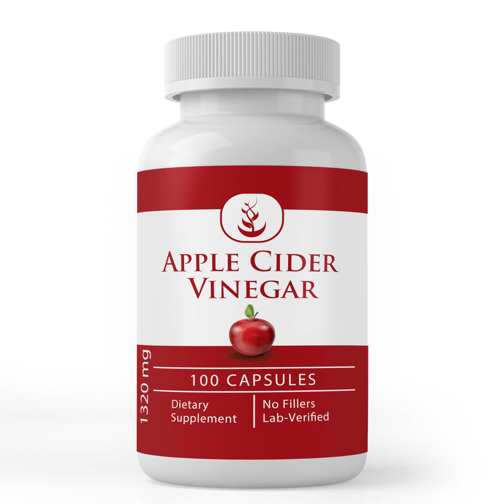Pure Original Apple Cider Vinegar capsules in a bottle, highlighting pure, undiluted supplement.