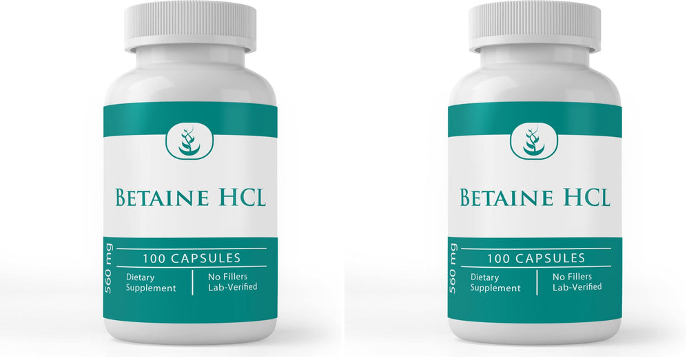 PURE ORIGINAL INGREDIENTS Betaine HCl bottle front shows a pure, additive-free capsule option.