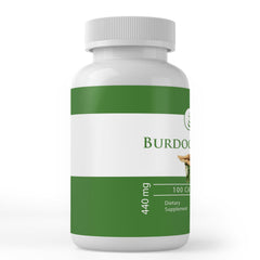 Pure Original Ingredients Burdock Root capsules label close-up shows pure ingredients.