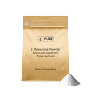 PURE ORIGINAL INGREDIENTS L-Threonine powder bottle shown for purity and easy dosing.