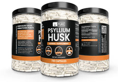 PURE ORIGINAL INGREDIENTS Psyllium husk capsules closeup demonstrates pure single-ingredient capsules for daily fiber.
